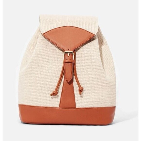 JustFab Cream And Cognac Linen Shoulder‎ Bag/Backpack - Picture 1 of 4